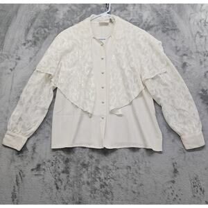 Vintage Ilyssa Maxx Chiffon Caped Button Front Blouse Size 16 Ivory Cottagecore‎